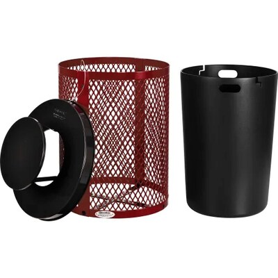 Global Industrial Outdoor Diamond Steel Trash Can w/ Rain Bonnet Lid, 36 Gallon, Red (261926RD)