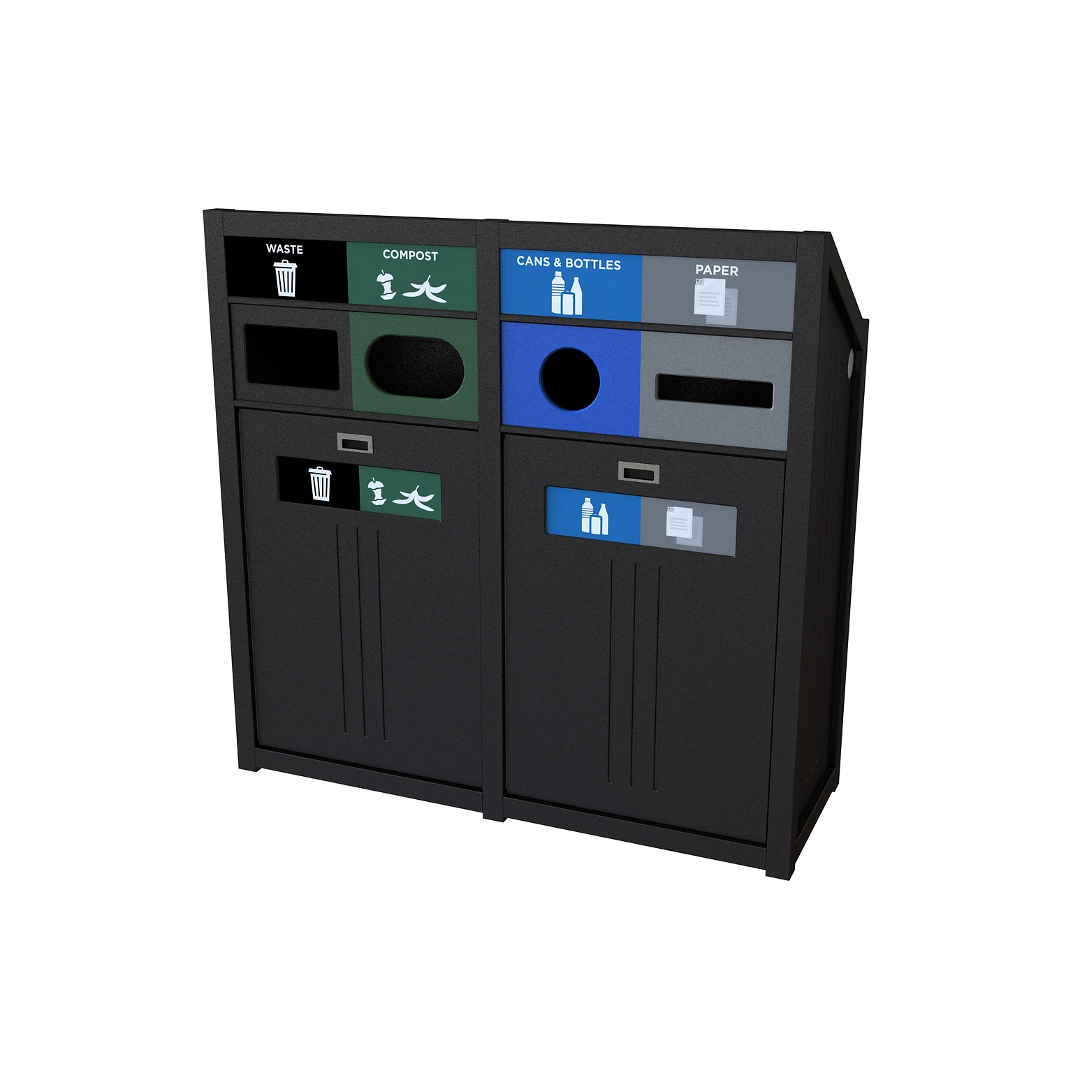 CleanRiver PTZ Four-Stream Recycling Station, 72 Gallon, Black (PTZ72-4-WCCP-BK)