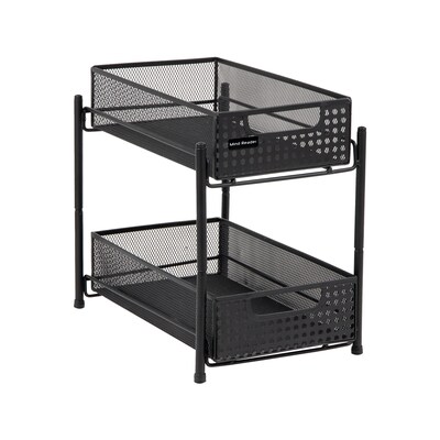 Mind Reader 10.5"H 2 Shelf Accessory Organizer Supply Storage, Black, Metal (HCABASK2T-BLK)