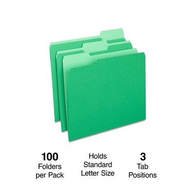 Staples File Folders, 1/3-Cut Tab, Letter Size, Green, 100/Box (ST224543-CC)