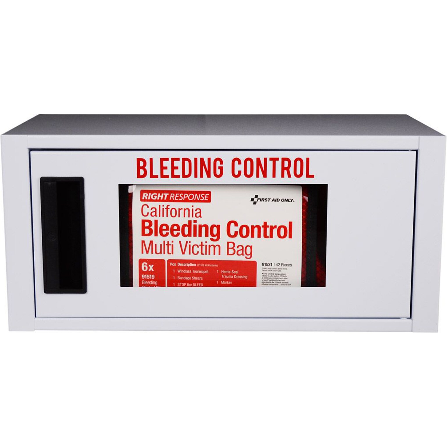 First Aid Only Right Response Bleeding Control Cabinet with Multiple Victim Bag, California AB2260, without Alarm (91535)
