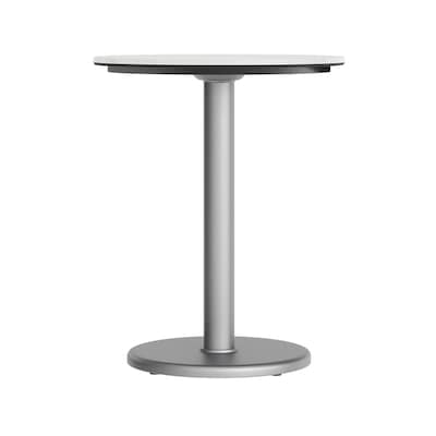Flash Furniture Acadia 24" Round Wooden Dining Table with Round Base, White Faux Marble/Silver Base (STRD24WMATR18S)
