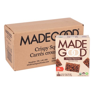 Madegood Gluten Free Chocolate Chip Crispy Squares, 0.78 oz., 6/Box, 6 Boxes/Pack (307-00429)