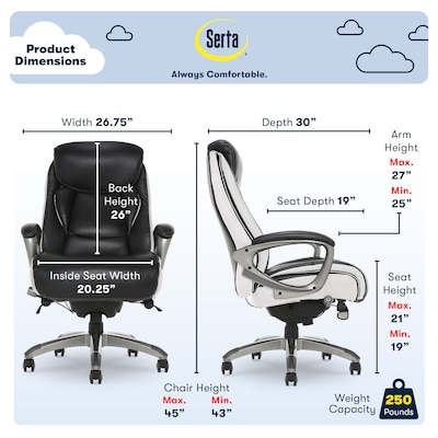 Serta Lautner Ergonomic Bonded Leather Swivel Executive Chair, Black/Cream (44942)