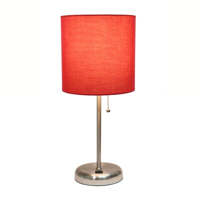 Creekwood Home Oslo 19.5 LED Table Lamp with USB Port, Brushed Steel/Red Shade (CWT-2012-RE-LB)