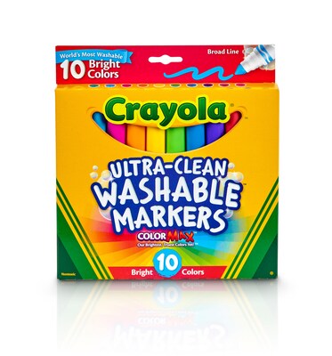 Crayola Ultra-Clean Washable Markers, Broad Tip, Assorted Colors, 10/Pack (58-7855)