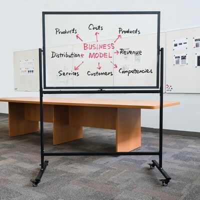Excello Global Products Glass Mobile Dry-Erase Whiteboard, Aluminum Frame, 48" x 32" (EGP-HD-0552)