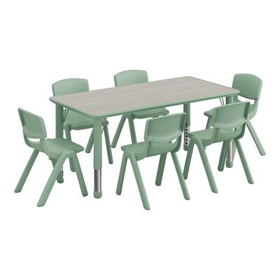 Flash Furniture Emmy Rectangular Activity Table Set, 47.25 x 23.5, Height Adjustable, Light Gray Woodgrain & Sage