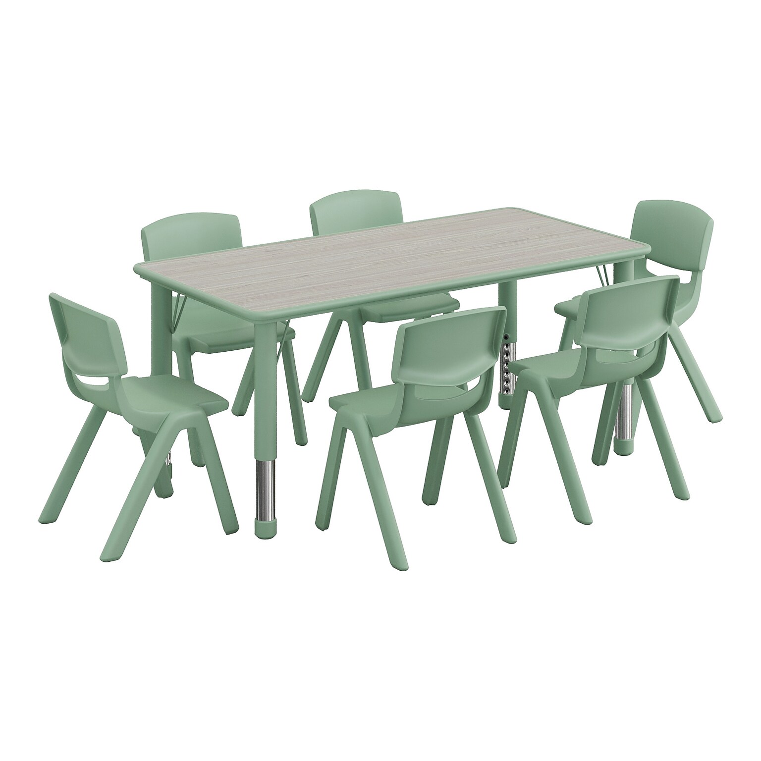 Flash Furniture Emmy Rectangular Activity Table Set, 47.25 x 23.5, Height Adjustable, Light Gray Woodgrain & Sage