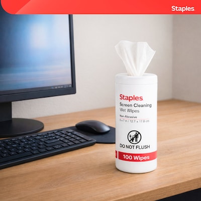 Staples Screen Cleaning Wipes, 100/Tub (ST61847)
