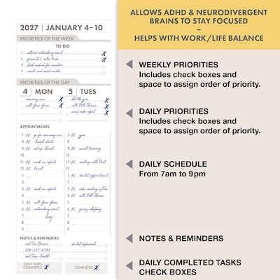 2027 Excello Brands Essential Pro 7" x 9" Weekly & Monthly Planner, Teal Floral (ESPRO-CY27-79-17)