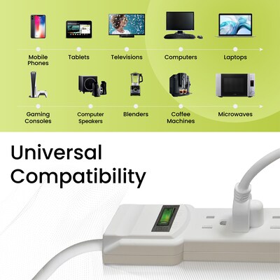 GoGreen Power 6 Outlet Surge Protector, 12' cord, White (GG-16103M-12)