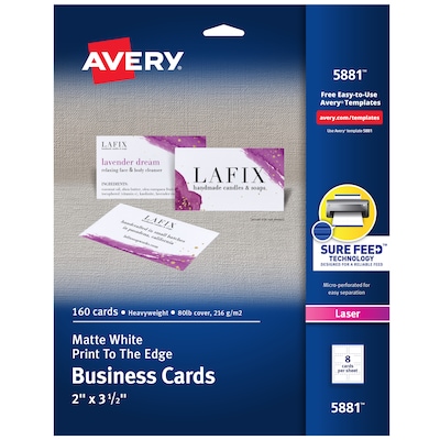 Avery Print-to-the-Edge Business Cards, 2 x 3 1/2, Matte White, 160 Per Pack (5881)