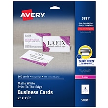 Avery Laser Business Cards, 3.5W x 2L, Uncoated White 160/Pack (5881)