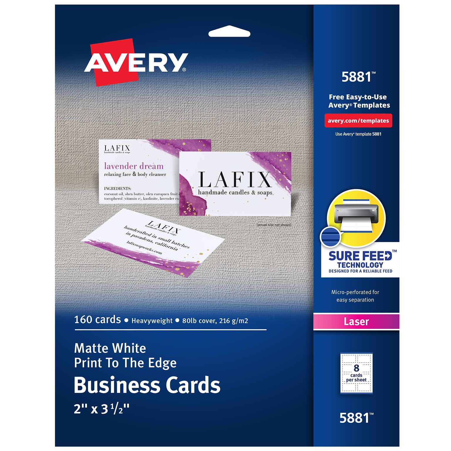 Avery Print-to-the-Edge Business Cards, 2 x 3 1/2, Matte White, 160 Per Pack (5881)