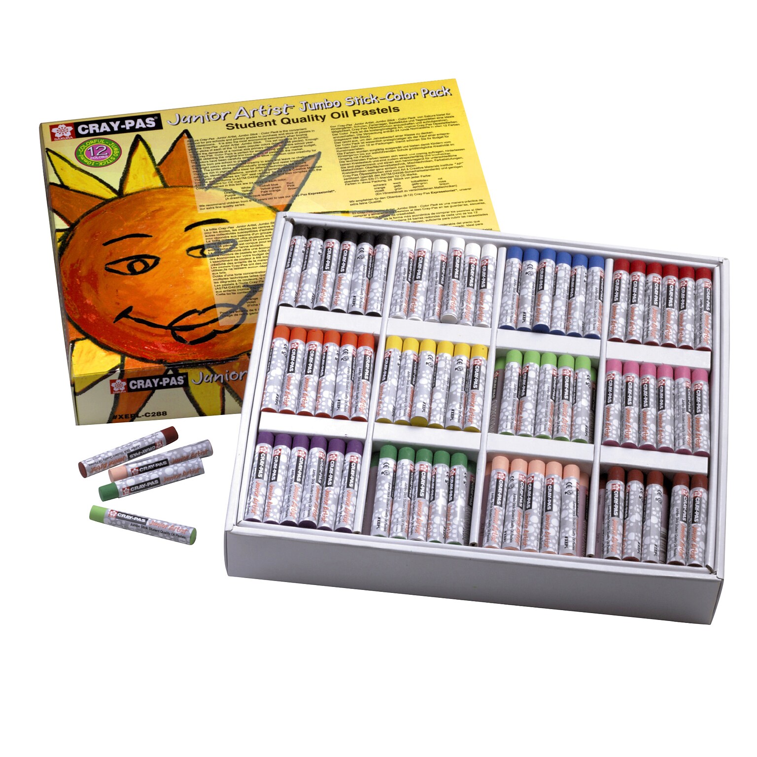 Sakura Cray-Pas Junior Artist Oil Pastel Chalk, Assorted Colors, 288/Pack (SAKXEPLC288)