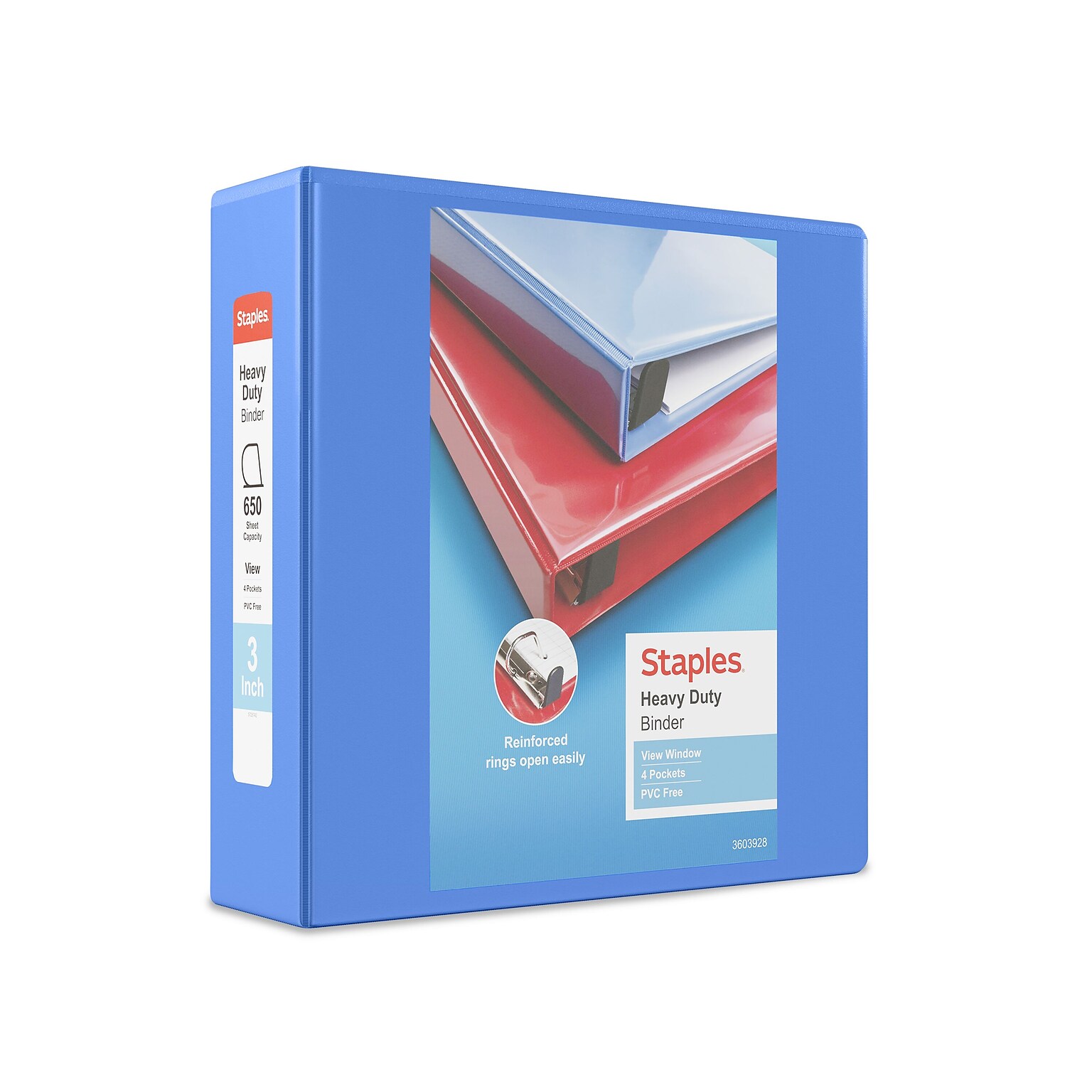 Staples Heavy Duty 3 3-Ring View Binder, D-Ring, Periwinkle (ST56292-CC)