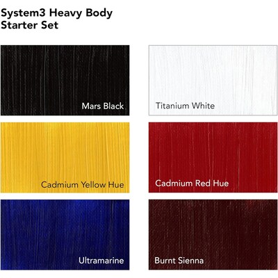 Daler-Rowney System3 Acrylic Paint, Heavy Body, Starter Set, Assorted Colors, 59ml, 6 Pieces (DRW140