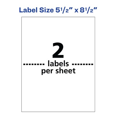 Avery Waterproof Laser Shipping Labels, 5-1/2" x 8-1/2", Matte White, 100 Labels/Box (5526)