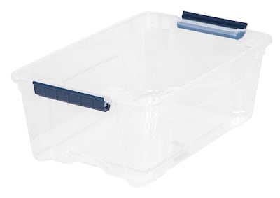 Iris Stack & Pull 12.9 Qt. Latch Lid Storage Bin, Navy/Clear (100306)