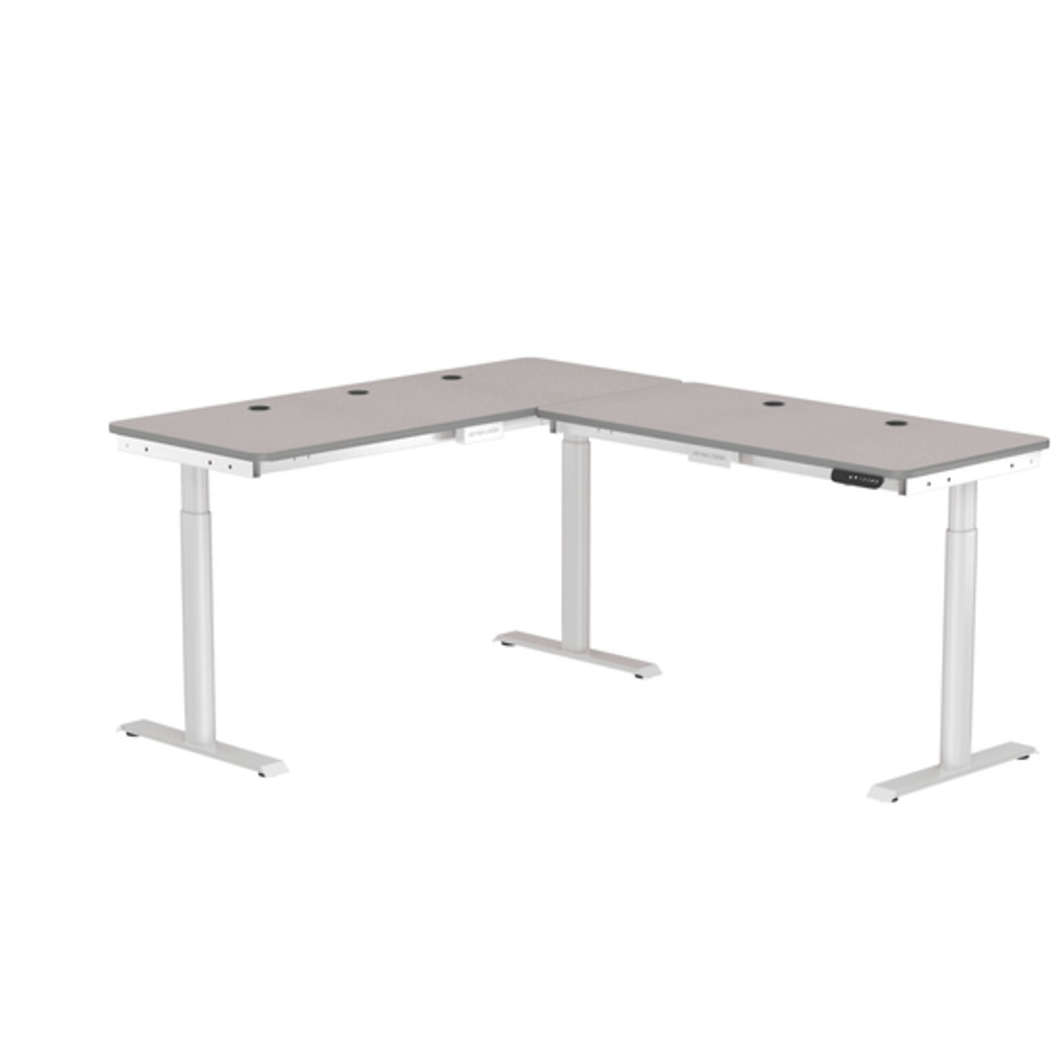 VersaDesk PowerLift 72W Electric L-Shaped Adjustable Standing Desk, Grey/White (PLLSD6072-WG-APP)