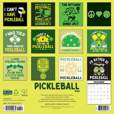 2026 Willow Creek Pickleball 12 x 12 Monthly Wall Calendar (52372)