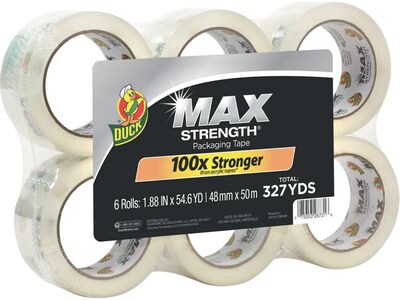 Duck Max Strength Heavy-Duty Packing Tape, 1.88 x 54.6 yds., Clear, 6/Pack (241513)