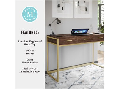 Martha Stewart Ollie 47"W Home Office Desk with 3 Drawers, Walnut/Polished Brass (ZGZP028BRGLD)