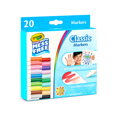 Crayola Color Wonder Washable Water-Based Markers, Assorted Colors, 20/Pack (75-2857)