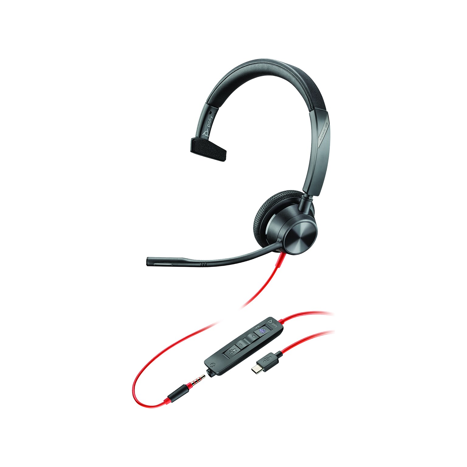 Poly Blackwire 3315 Mono Headset, USB-C/3.5mm, MS Certified/UC Certified (8X218AA)