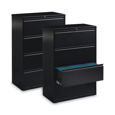 Hirsh Industries® Lateral File Cabinet, 4 Letter/Legal/A4-Size File Drawers, Black, 36 x 18.62 x 52.5