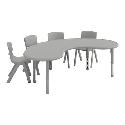 Flash Furniture Emmy Half Moon Activity Table Set, 65 x 35, Height Adjustable, Soft Gray (YCX42MOONTBSGYE)