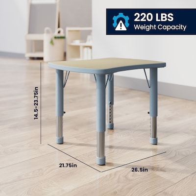 Flash Furniture Emmy Rectangular Activity Table Set, 26.5" x 21.75", Height Adjustable, Natural Woodgrain/Dusty Blue