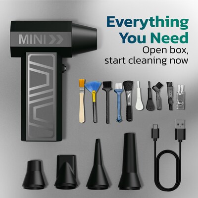 Purely D40 Portable Wireless Air Duster - 105,000 RPM High-Speed Handheld Dust Blower with 5 Nozzles, Black (PKBAD40)