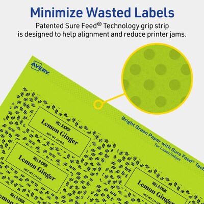 Avery Printable Rectangle Multipurpose Labels, 1.25" x 3.75", Bright Green, 120/Pack (94228)