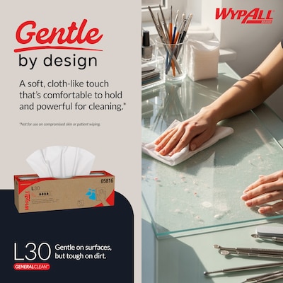 WypAll GeneralClean L30 Cellulose Cleaning Wipers, 16.4" x 9.8", White, 120 Wipers/Box, 6/Carton (05816)