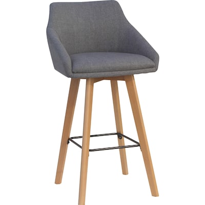 Lorell Mid-Century Modern Fabric Full Back Bar Stool, Gray, 2/Carton (LLR68561)