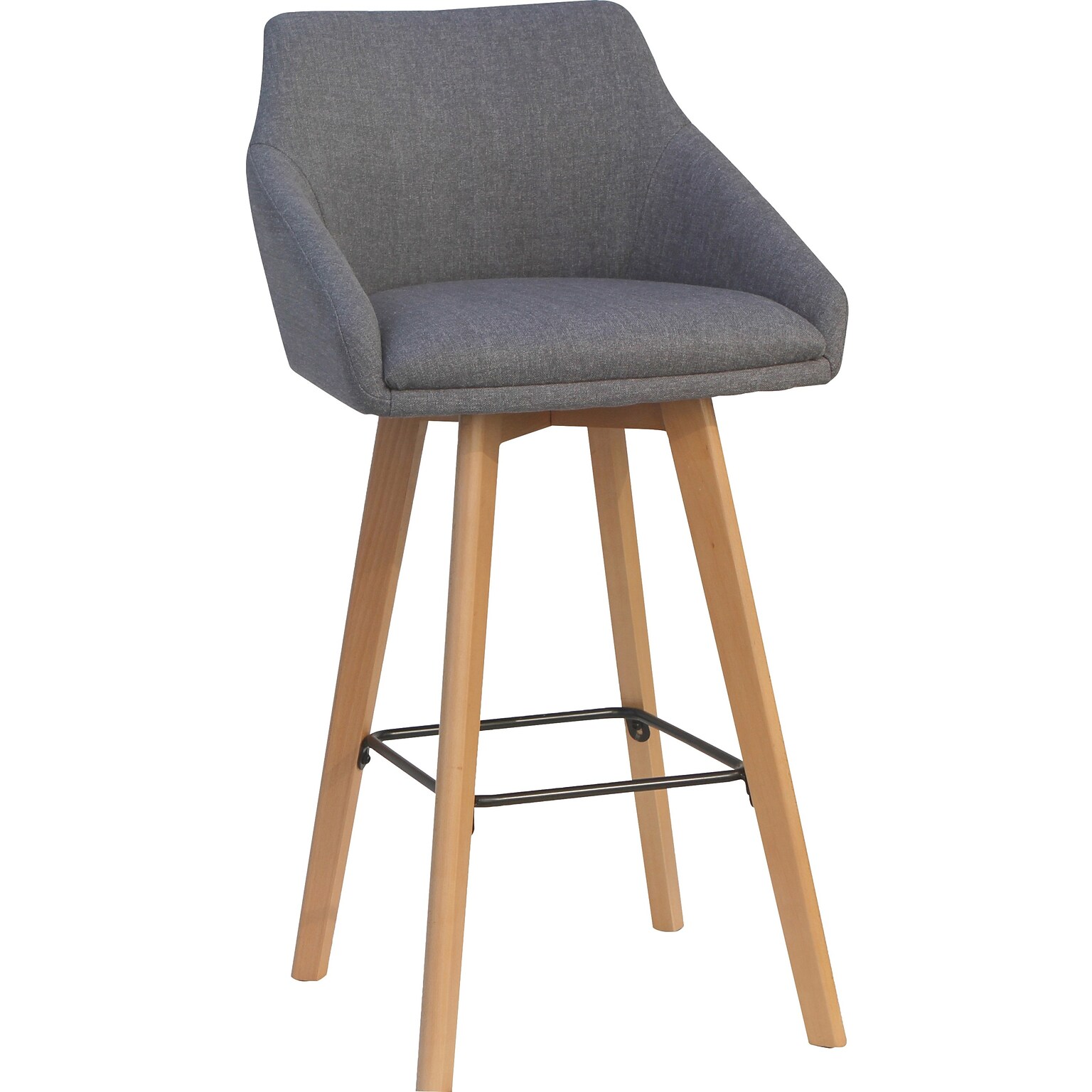 Lorell Mid-Century Modern Fabric Full Back Bar Stool, Gray, 2/Carton (LLR68561)
