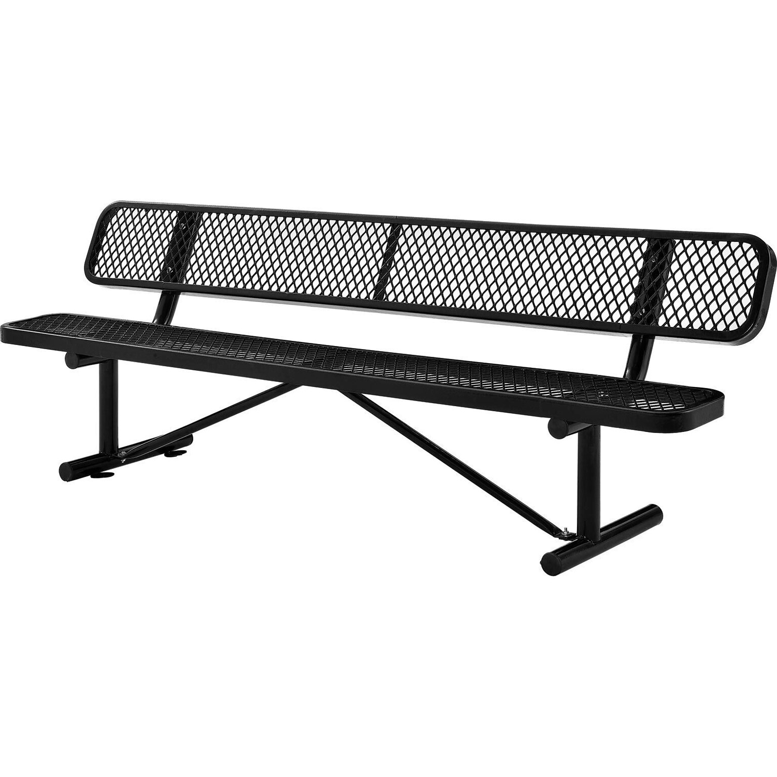 Global Industrial 8 Outdoor Steel Bench w/ Backrest, Expanded Metal, Black (277155BK)