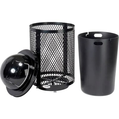 Global Industrial Outdoor Diamond Steel Trash Can w/ Dome Lid & Base, 36 Gallon, Black (261948BKD)