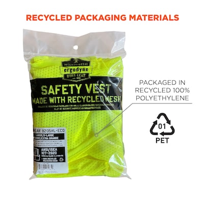 GloWear 8205HL-ECO High Visibility Sleeveless Vest, ANSI Type R Class 2, Lime, 2X/3X, (21987)