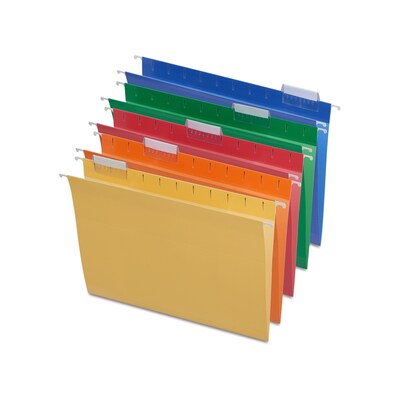 Quill Brand® Premium Reinforced 100% Recycled Hanging File Folders, 1/5-Cut , Letter Size, Assorted,
