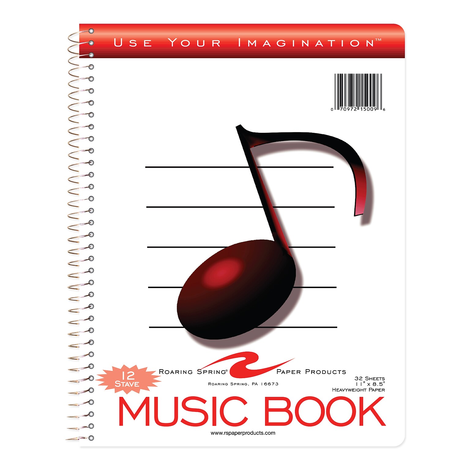 Roaring Spring Paper Products Music Composition Notebook, 11 x 8.5, 32 Sheets, White (15009)