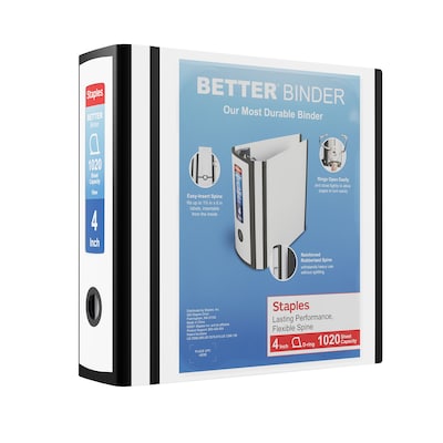 Staples® Better 4 3 Ring View Binder with D-Rings, White (27923)