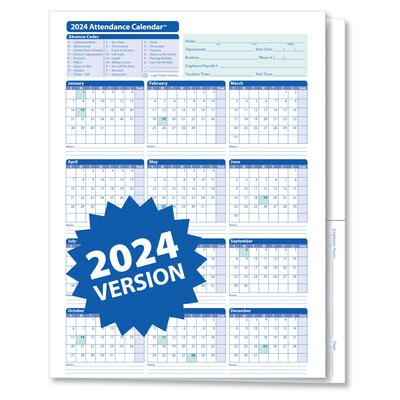 ComplyRight 2024 Attendance Calendar File Folder, White, Pack of 25 (A3050)