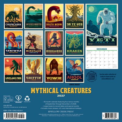 2027 Willow Creek Mythical Creatures 12 x 12 Monthly Wall Calendar, Assorted Colors (65341)