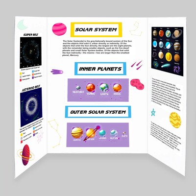 Bazic Tri-Fold Presentation Board, 36" x 48", Paper, White, 24/Carton (BAZ5033)