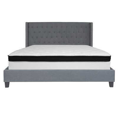 Flash Furniture Riverdale Tufted Upholstered Platform Bed in Dark Gray Fabric with Memory Foam Mattress, King (HGBMF48)