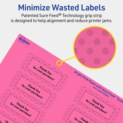 Avery Rectangle Laser/Inkjet Multipurpose Labels, 1" x 2-5/8", Bright Pink (160/Pack)