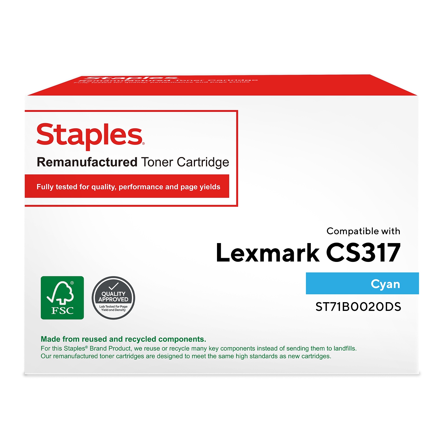 Staples Remanufactured Cyan Standard Yield Toner Cartridge Replacement for Lexmark (TR71B0020DS/ST71B0020DS)